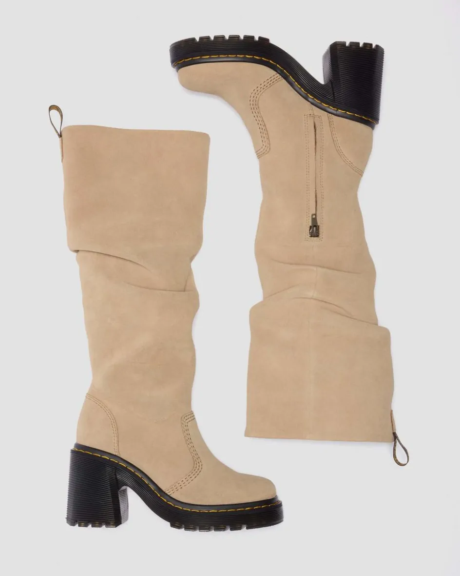 Dr. Martens Last Chance Styles*Kasey Suede Knee High Heeled Boots in Savannah Tan Savannah Tan — Bronx Suede
