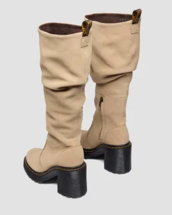 Dr. Martens Last Chance Styles*Kasey Suede Knee High Heeled Boots in Savannah Tan Savannah Tan — Bronx Suede