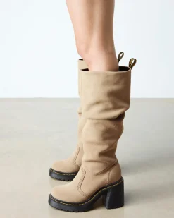 Dr. Martens Last Chance Styles*Kasey Suede Knee High Heeled Boots in Savannah Tan Savannah Tan — Bronx Suede