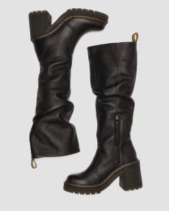 Dr. Martens Tall And Knee High Boots|New And Featured*Kasey Virginia Leather Tall Heeled Boots in Black Black — Virginia