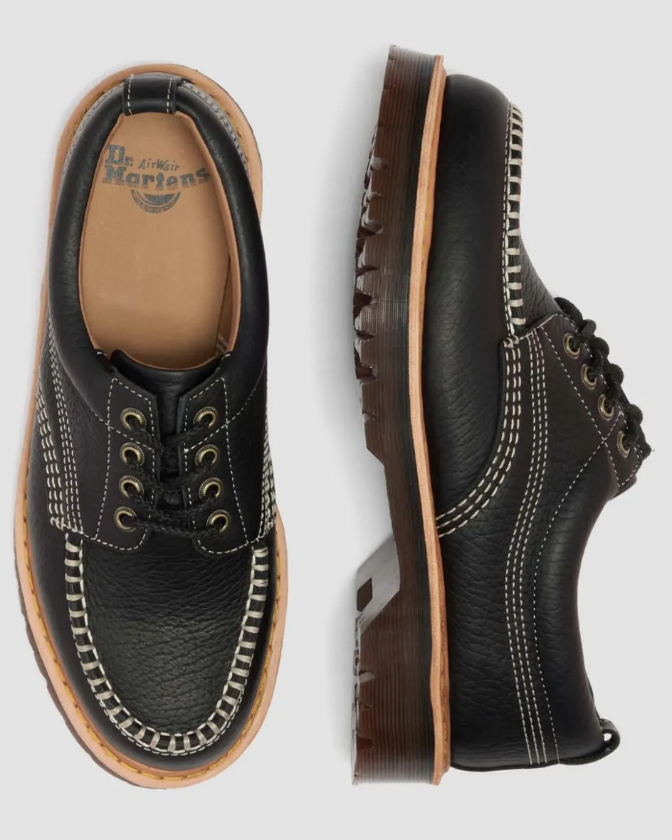 Dr. Martens Shoes|New And Featured*Lowell Wild Grain Leather Moc Toe Shoes in Black BLACK — Wild Grain