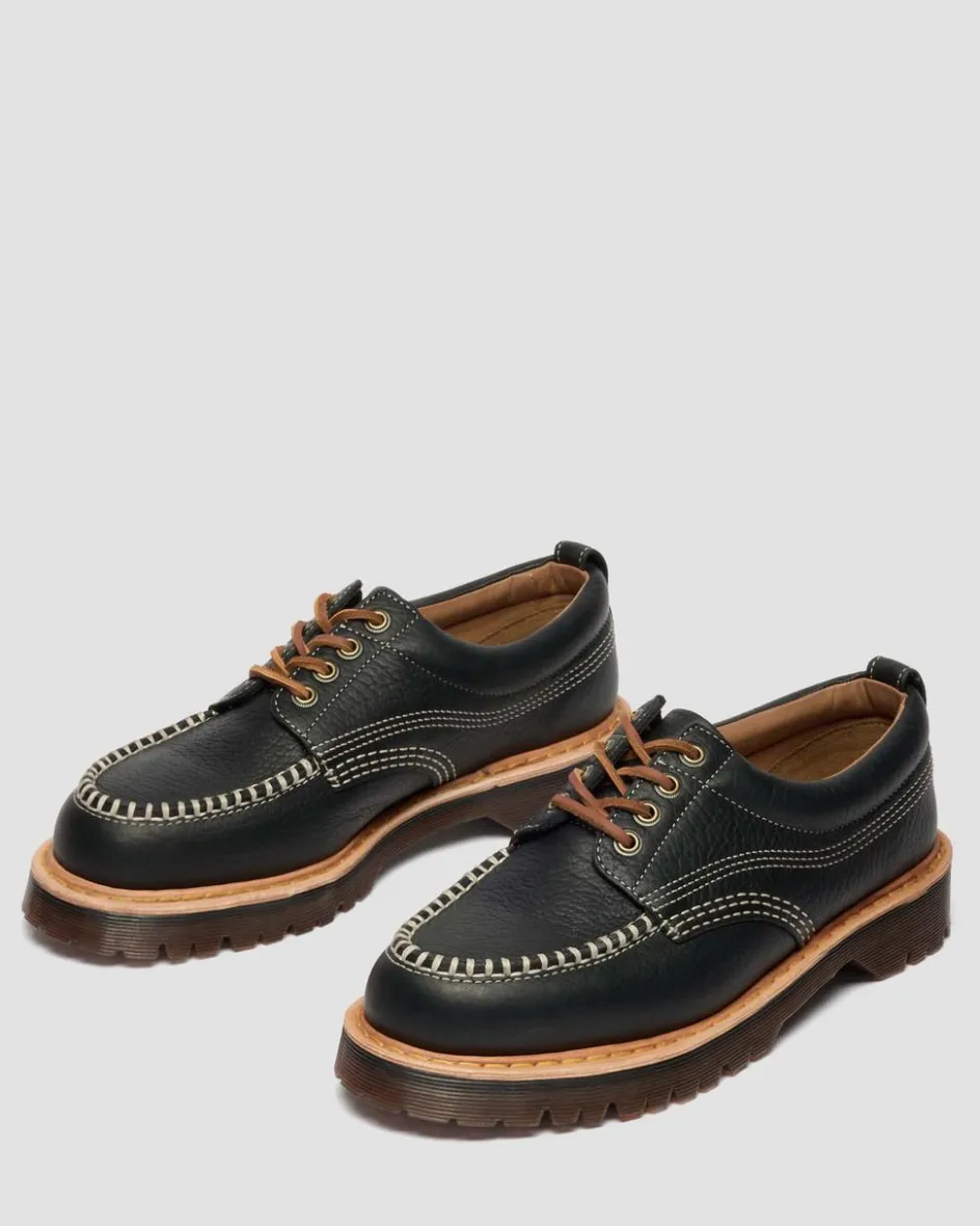 Dr. Martens Shoes|New And Featured*Lowell Wild Grain Leather Moc Toe Shoes in Black BLACK — Wild Grain