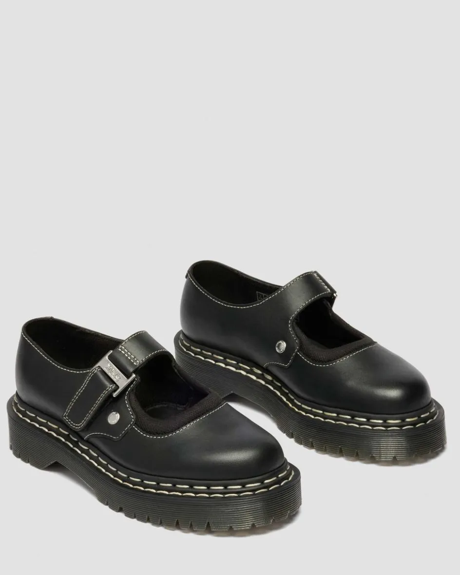 Dr. Martens Shoes|Platform Shoes*Mary Jane Bex Double Stitch Leather Shoes in Black Black — Sendal
