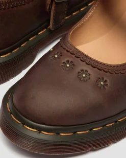Dr. Martens Shoes|New And Featured*Mary Jane Flower Crazy Horse Leather Shoes in Dark Brown Dark Brown — Crazy Horse