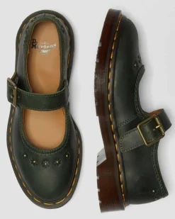 Dr. Martens Shoes|New And Featured*Mary Jane Flower Crazy Horse Leather Shoes in Dms Green DMS GREEN — Crazy Horse