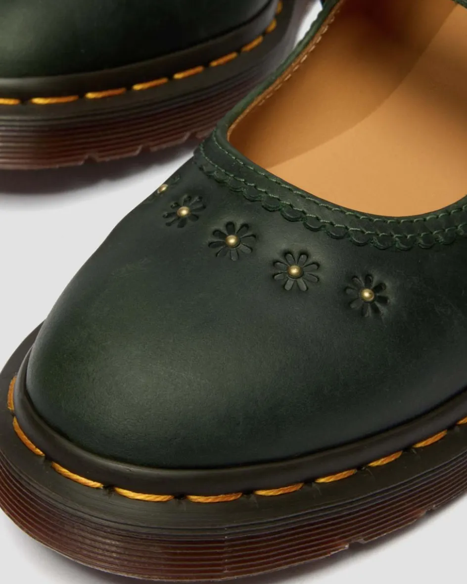Dr. Martens Shoes|New And Featured*Mary Jane Flower Crazy Horse Leather Shoes in Dms Green DMS GREEN — Crazy Horse