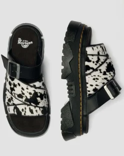 Dr. Martens Mules|Slides*Mattison Slide Dalmatian Hair On Leather Sandals in Cream CREAM+BLACK — Dalmatian Print Hair On+Athena