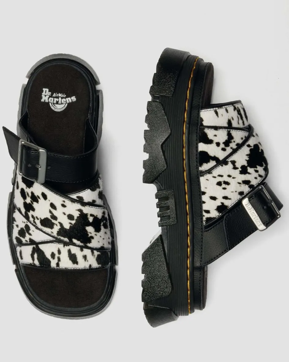 Dr. Martens Mules|Slides*Mattison Slide Dalmatian Hair On Leather Sandals in Cream CREAM+BLACK — Dalmatian Print Hair On+Athena