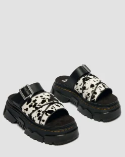 Dr. Martens Mules|Slides*Mattison Slide Dalmatian Hair On Leather Sandals in Cream CREAM+BLACK — Dalmatian Print Hair On+Athena