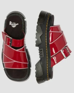 Dr. Martens Mules|Slides*Mattison Slide Soft Patent Leather Sandals in Scarlet Red SCARLET RED — Soft Patent