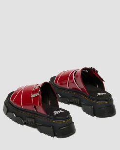 Dr. Martens Mules|Slides*Mattison Slide Soft Patent Leather Sandals in Scarlet Red SCARLET RED — Soft Patent