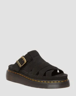 Dr. Martens Last Chance Styles*Maxxy Slide Buttersoft leather sandals in Black Black — E.H.Suede