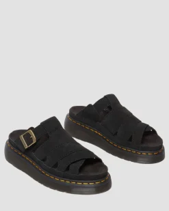 Dr. Martens Last Chance Styles*Maxxy Slide Buttersoft leather sandals in Black Black — E.H.Suede