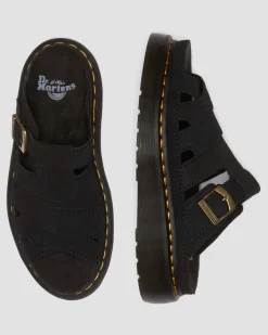 Dr. Martens Last Chance Styles*Maxxy Slide Buttersoft leather sandals in Black Black — E.H.Suede