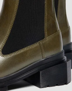 Dr. Martens Last Chance Styles*MAYBOLE CHELSEA SQUARE TOE LEATHER BOOTS in OLIVE GREEN
