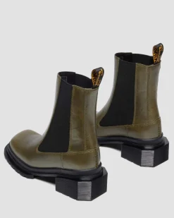 Dr. Martens Last Chance Styles*MAYBOLE CHELSEA SQUARE TOE LEATHER BOOTS in OLIVE GREEN