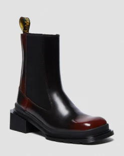 Dr. Martens Tall And Knee High Boots|New And Featured*Maybole Square Toe Chelsea Boots in Black Black+Cherry Red — Arcadia