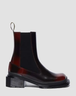 Dr. Martens Tall And Knee High Boots|New And Featured*Maybole Square Toe Chelsea Boots in Black Black+Cherry Red — Arcadia