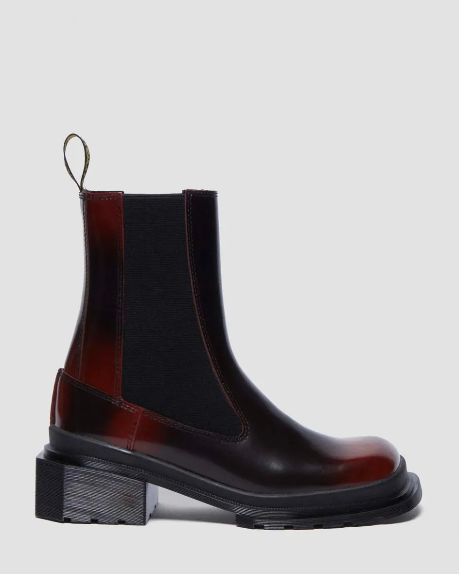 Dr. Martens Tall And Knee High Boots|New And Featured*Maybole Square Toe Chelsea Boots in Black Black+Cherry Red — Arcadia