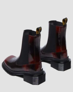 Dr. Martens Tall And Knee High Boots|New And Featured*Maybole Square Toe Chelsea Boots in Black Black+Cherry Red — Arcadia