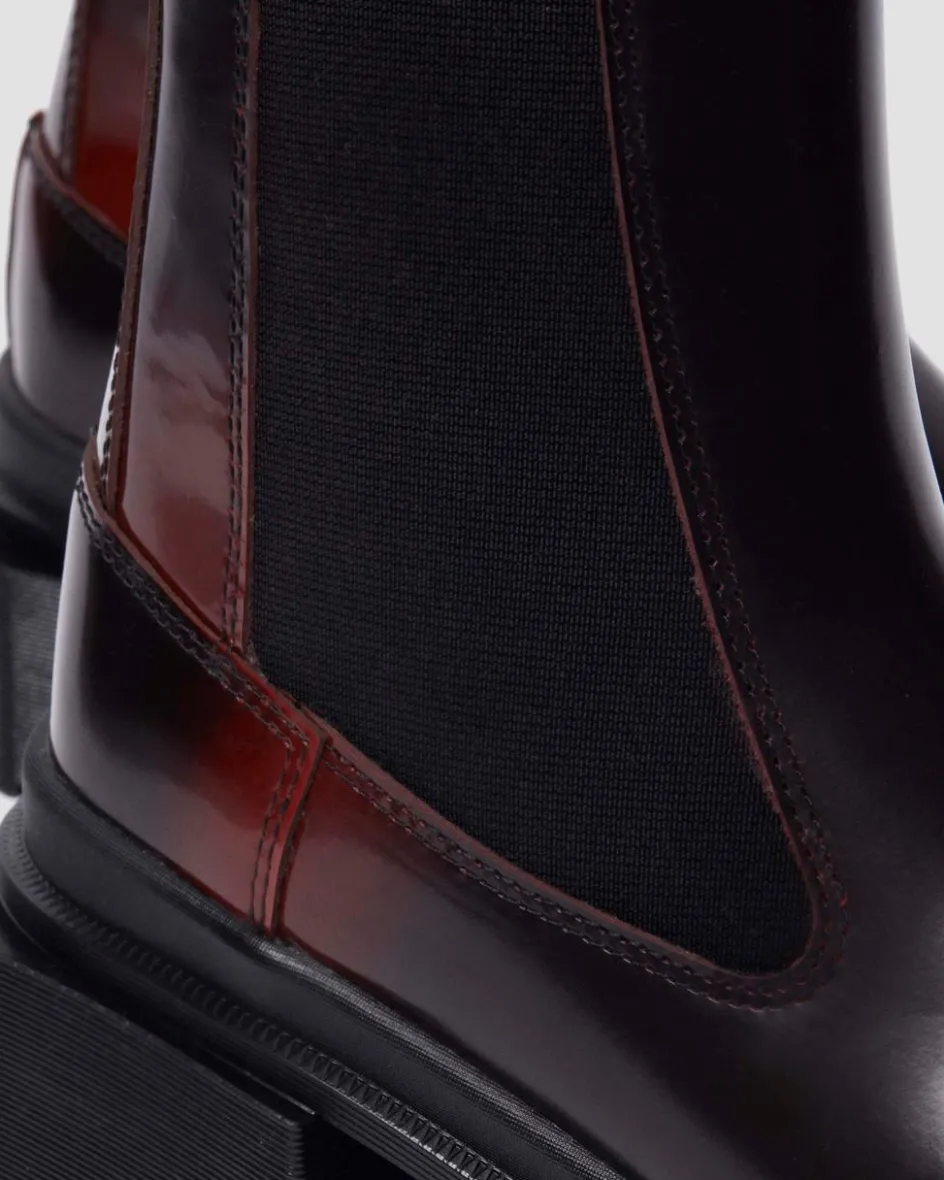Dr. Martens Tall And Knee High Boots|New And Featured*Maybole Square Toe Chelsea Boots in Black Black+Cherry Red — Arcadia