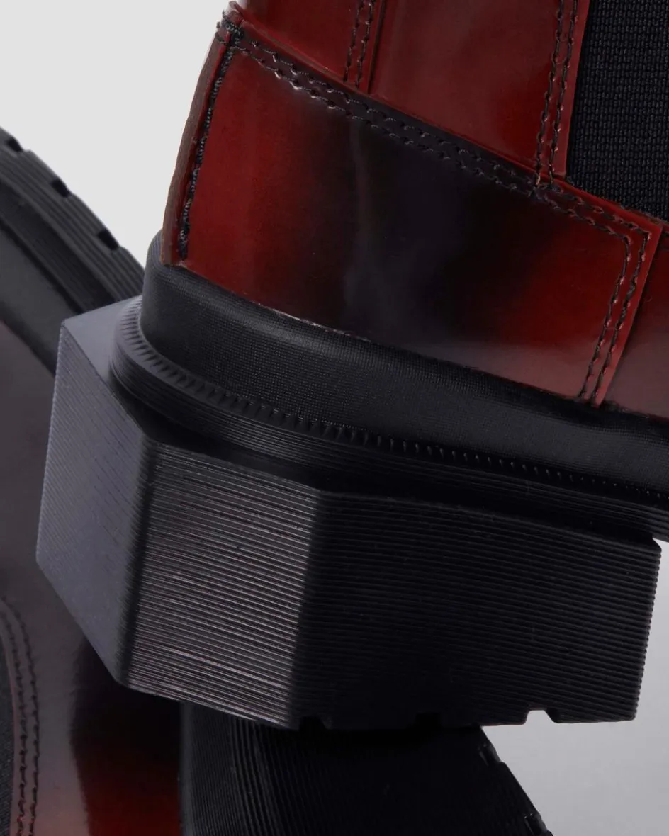Dr. Martens Tall And Knee High Boots|New And Featured*Maybole Square Toe Chelsea Boots in Black Black+Cherry Red — Arcadia