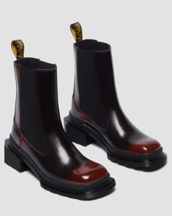 Dr. Martens Tall And Knee High Boots|New And Featured*Maybole Square Toe Chelsea Boots in Black Black+Cherry Red — Arcadia