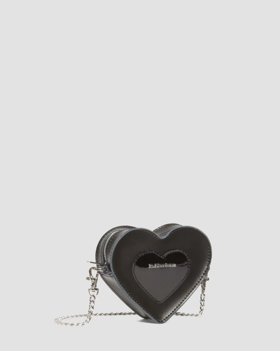 Dr. Martens Last Chance Styles|Last Chance Styles*Mini Heart Shaped Kiev & Patent Leather Bag in Black Black — Kiev+Patent Lamper