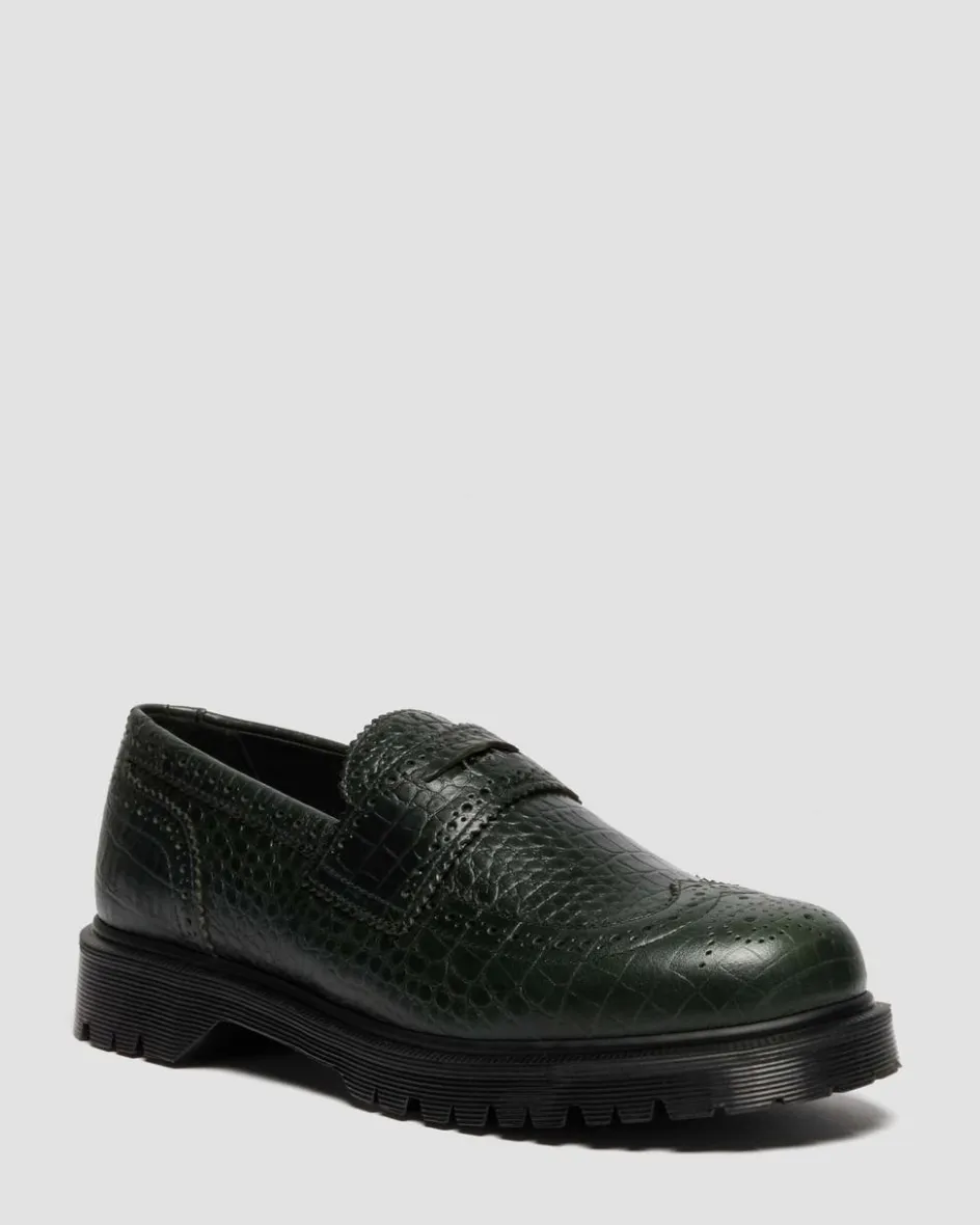 Dr. Martens Last Chance Styles|Last Chance Styles*Penton Brogue Emboss Leather Loafers in Forest Green FOREST GREEN — Croc Embossed Analine