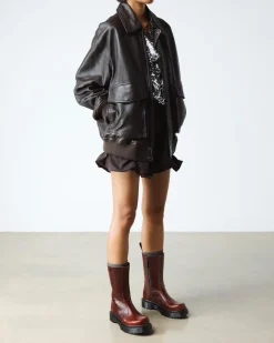 Dr. Martens Last Chance Styles*REJENA CROC EMBOSS LEATHER BOOTS in Mocha Brown MOCHA BROWN — Croc Embossed Analine
