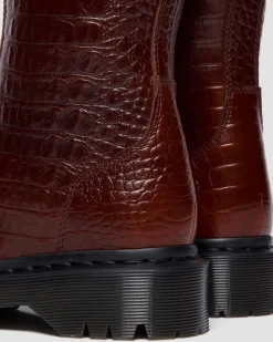Dr. Martens Last Chance Styles*REJENA CROC EMBOSS LEATHER BOOTS in Mocha Brown MOCHA BROWN — Croc Embossed Analine