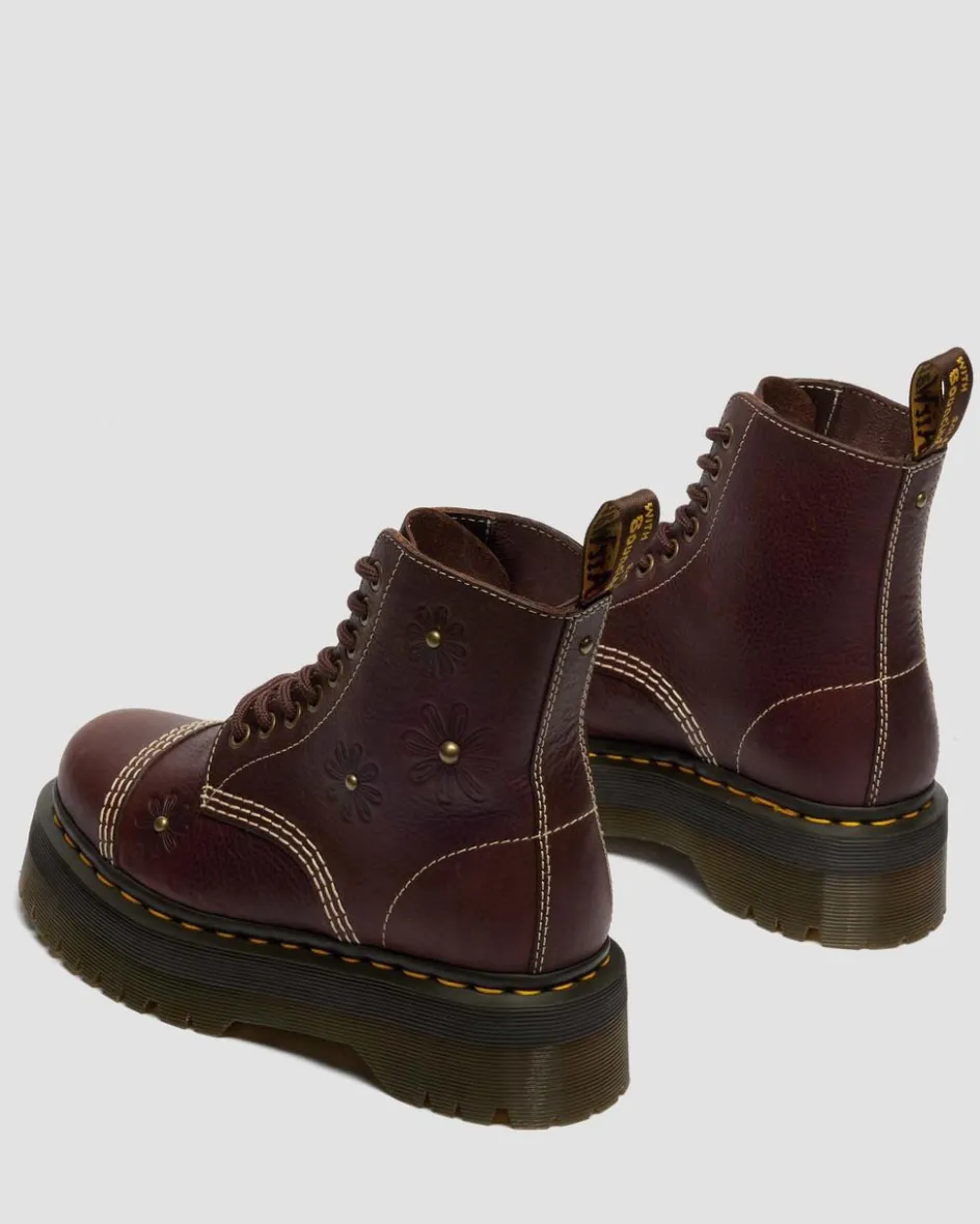 Dr. Martens New And Featured|Floral Styles*Sinclair Flower Grizzly Leather Platform Boots in Dark Brown Dark Brown — Grizzly