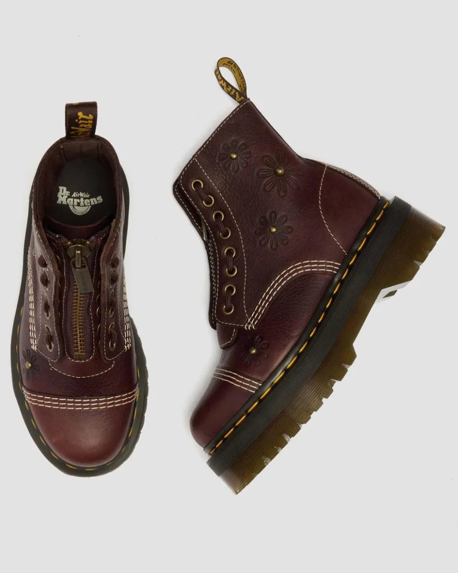 Dr. Martens New And Featured|Floral Styles*Sinclair Flower Grizzly Leather Platform Boots in Dark Brown Dark Brown — Grizzly