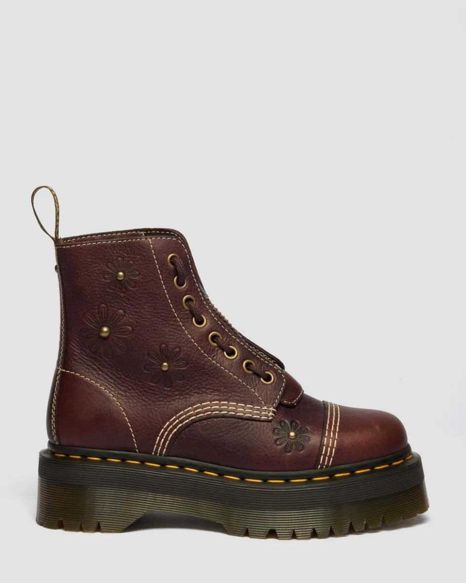 Dr. Martens New And Featured|Floral Styles*Sinclair Flower Grizzly Leather Platform Boots in Dark Brown Dark Brown — Grizzly
