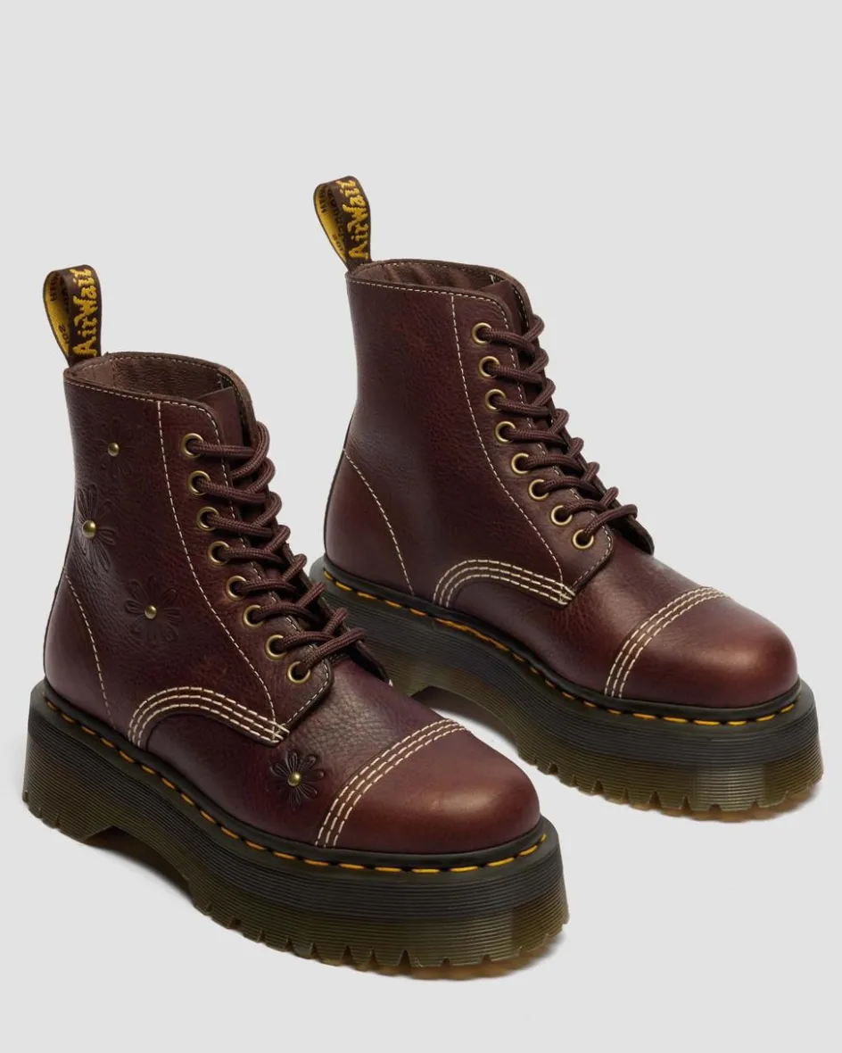 Dr. Martens New And Featured|Floral Styles*Sinclair Flower Grizzly Leather Platform Boots in Dark Brown Dark Brown — Grizzly