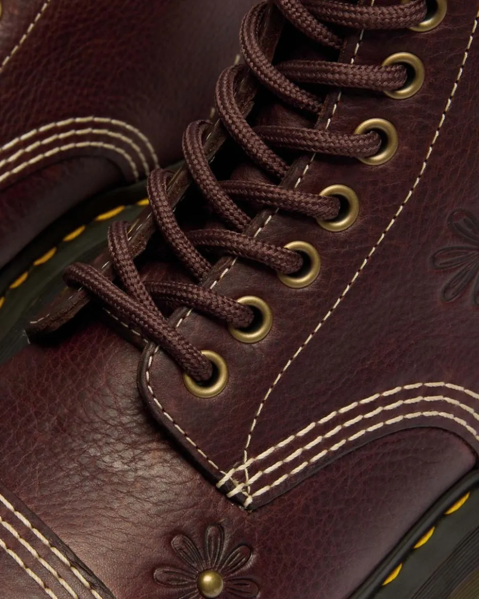 Dr. Martens New And Featured|Floral Styles*Sinclair Flower Grizzly Leather Platform Boots in Dark Brown Dark Brown — Grizzly