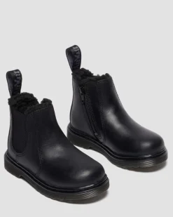 Dr. Martens Toddler & 2-4 Years*Toddler 2976 Faux Fur Lined Chelsea Boots in Black Black — Republic Waterproof