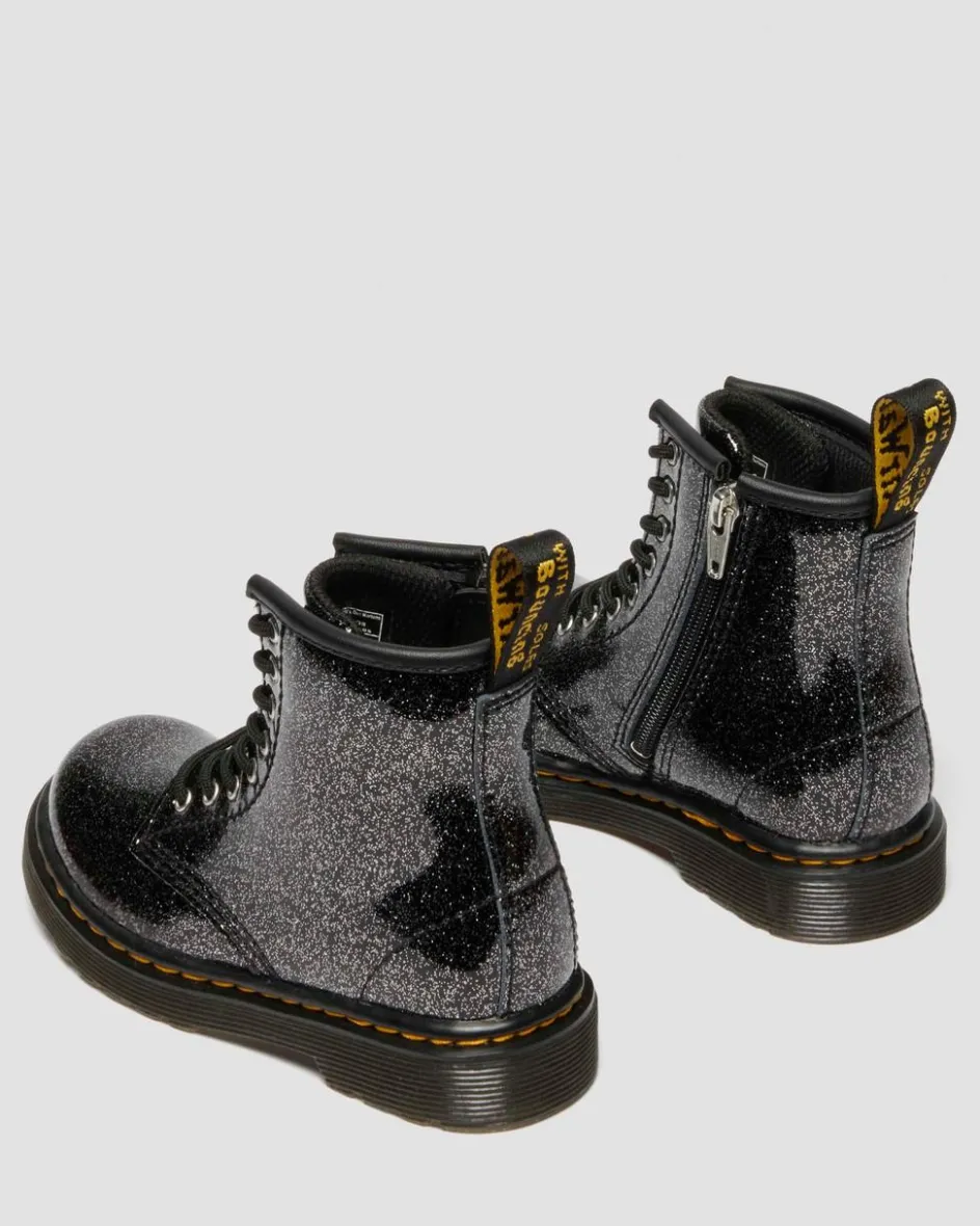 Dr. Martens Toddler & 2-4 Years*TODDLER 1460 GLITTER PATENT LEATHER BOOTS in Black BLACK+SILVER — Nebula Glitter