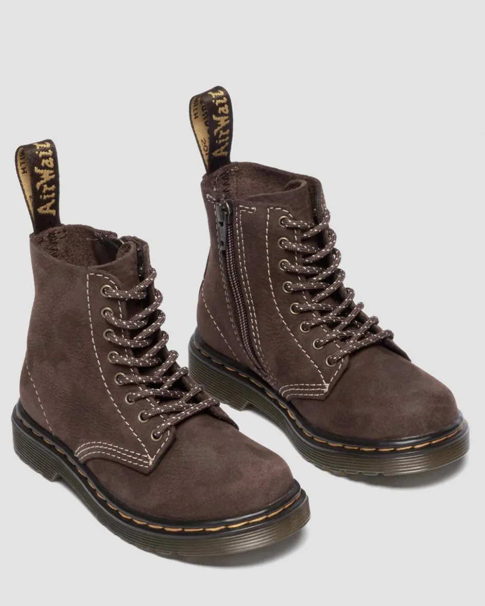 Dr. Martens New And Featured|Toddler & 2-4 Years*Toddler 1460 Tumbled Nubuck Boots in Dark Brown Dark Brown — Tumbled Nubuck