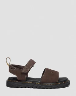 Dr. Martens Toddler & 2-4 Years*Toddler Marlowe Flower Debossed Nubuck Strap Sandals in Dark Brown Dark Brown — Tumbled Nubuck