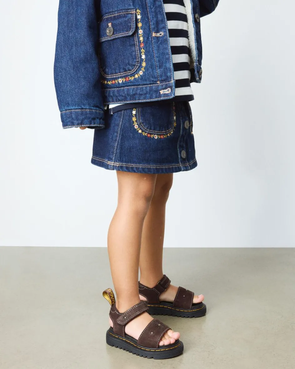 Dr. Martens Toddler & 2-4 Years*Toddler Marlowe Flower Debossed Nubuck Strap Sandals in Dark Brown Dark Brown — Tumbled Nubuck