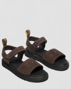 Dr. Martens Toddler & 2-4 Years*Toddler Marlowe Flower Debossed Nubuck Strap Sandals in Dark Brown Dark Brown — Tumbled Nubuck