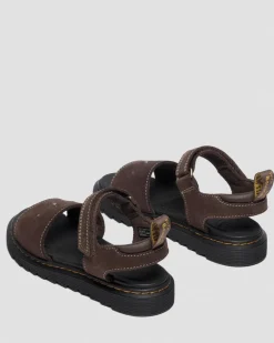 Dr. Martens Toddler & 2-4 Years*Toddler Marlowe Flower Debossed Nubuck Strap Sandals in Dark Brown Dark Brown — Tumbled Nubuck
