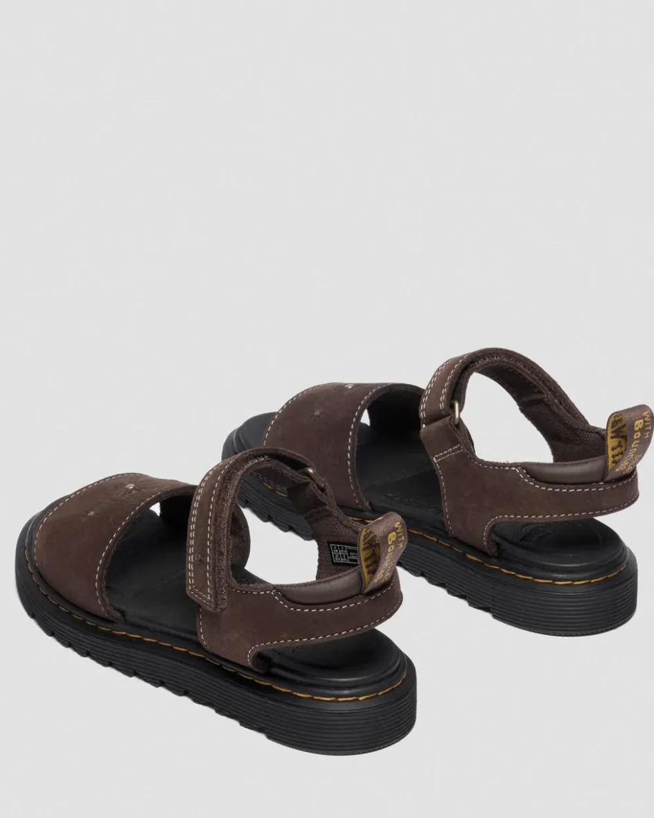Dr. Martens Toddler & 2-4 Years*Toddler Marlowe Flower Debossed Nubuck Strap Sandals in Dark Brown Dark Brown — Tumbled Nubuck
