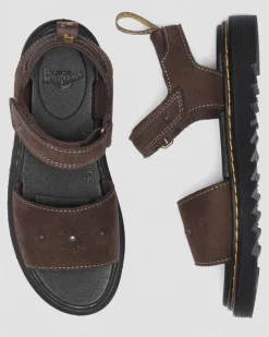 Dr. Martens Toddler & 2-4 Years*Toddler Marlowe Flower Debossed Nubuck Strap Sandals in Dark Brown Dark Brown — Tumbled Nubuck
