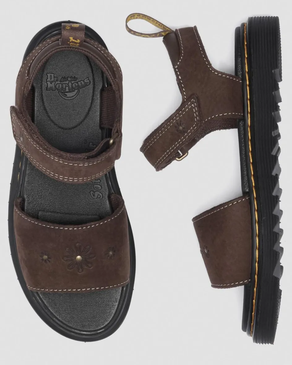 Dr. Martens Toddler & 2-4 Years*Toddler Marlowe Flower Debossed Nubuck Strap Sandals in Dark Brown Dark Brown — Tumbled Nubuck