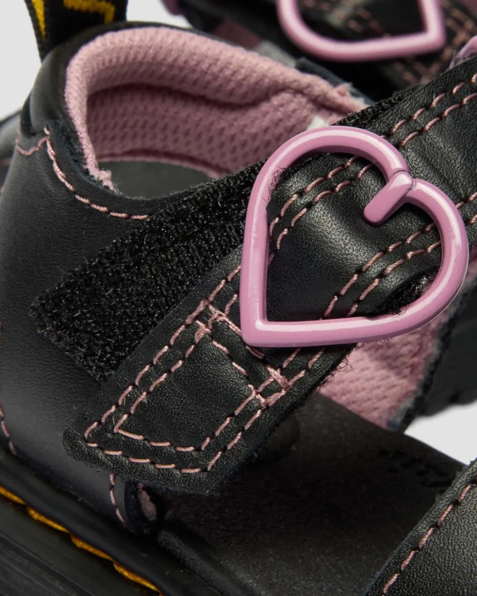 Dr. Martens Toddler & 2-4 Years*Toddler Marlowe II Glitter Heart Leather Strap Shoes in Black BLACK — Lucido+Nebula Glitter