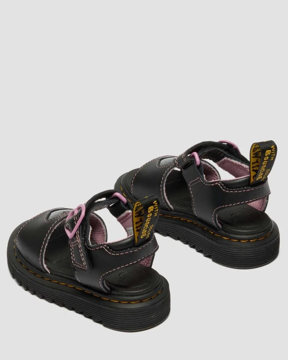 Dr. Martens Toddler & 2-4 Years*Toddler Marlowe II Glitter Heart Leather Strap Shoes in Black BLACK — Lucido+Nebula Glitter