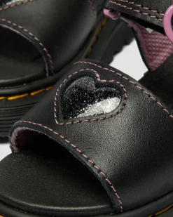 Dr. Martens Toddler & 2-4 Years*Toddler Marlowe II Glitter Heart Leather Strap Shoes in Black BLACK — Lucido+Nebula Glitter