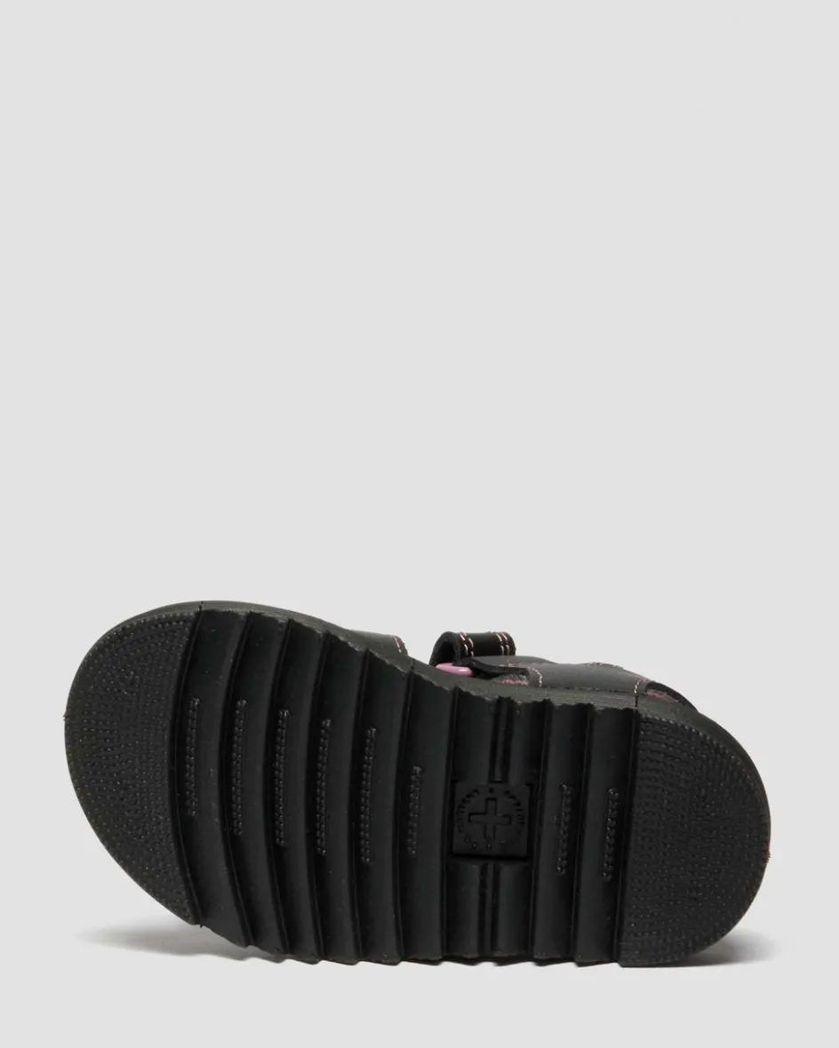 Dr. Martens Toddler & 2-4 Years*Toddler Marlowe II Glitter Heart Leather Strap Shoes in Black BLACK — Lucido+Nebula Glitter